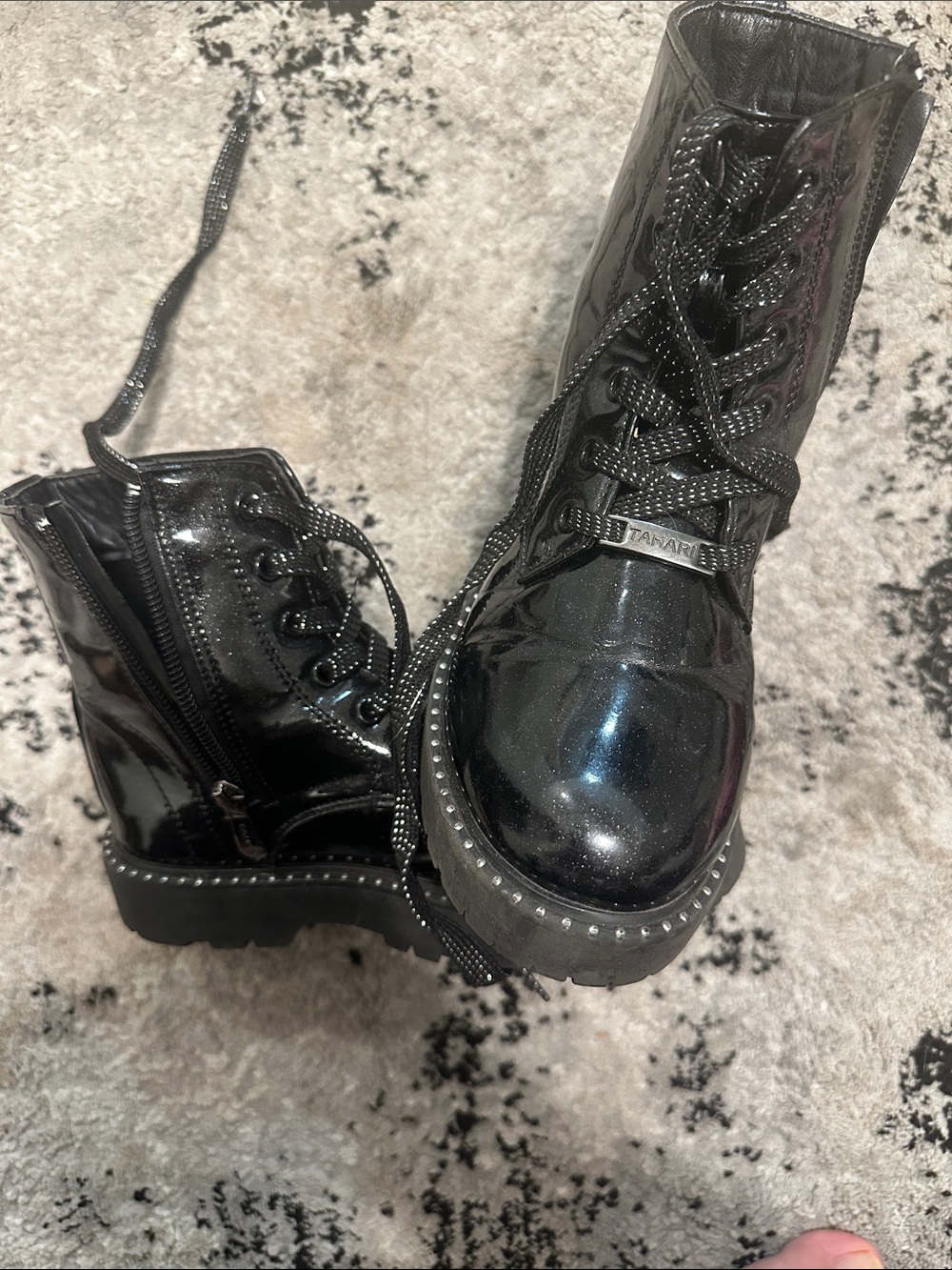 Tahari Black Patent Combat Boots for Kids